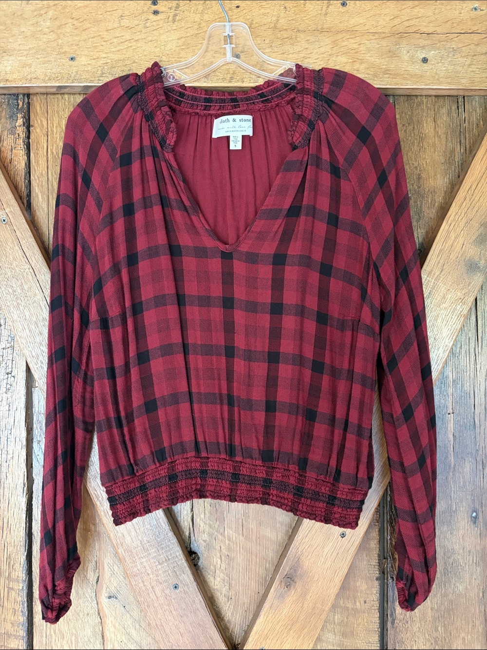 Cloth & Stone for Anthropologie Small Red & Black Plaid Long Sleeve Top